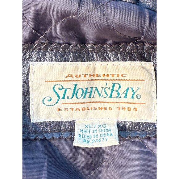 St Johns Bay Leather Jacket Mens XL Brown Quilted Lined Insulated Bomber Coat - Picture 7 of 7